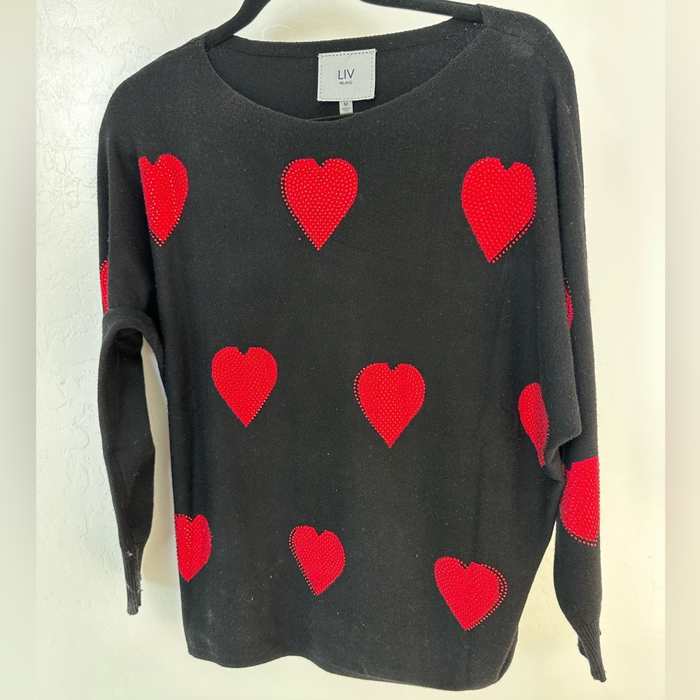Black Rhinestone Heart Sweater